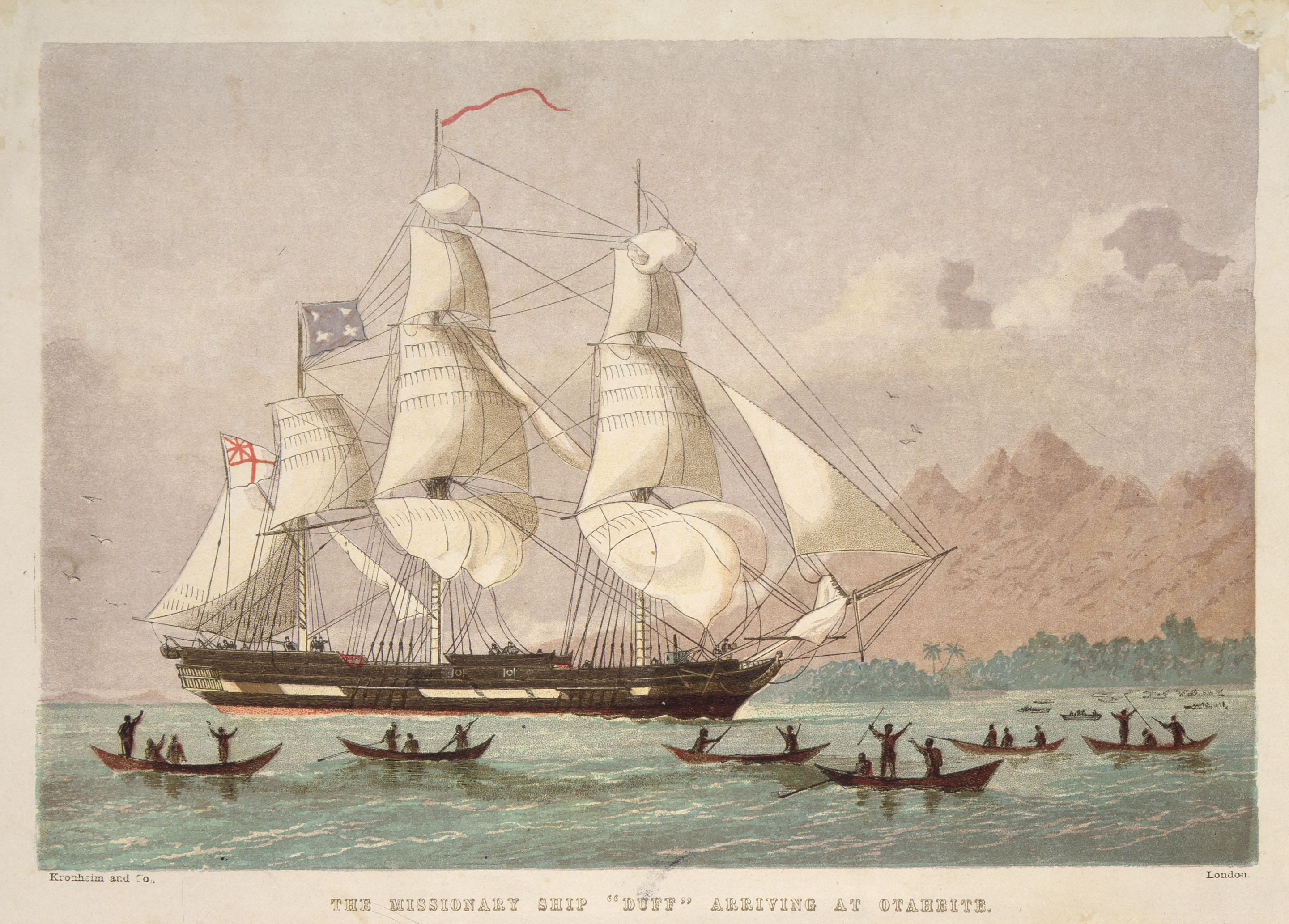 The_missionary_ship_%22Duff%22_arriving_(ca._1797)_at_Otaheite,_lithograph_by_Kronheim_&_Co